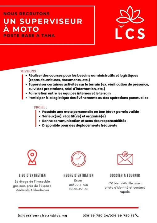 Recrutement d'un Superviseur à moto